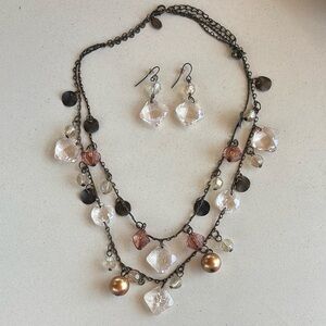 Premier Designs Crystal & Bronze Necklace/Earring Set